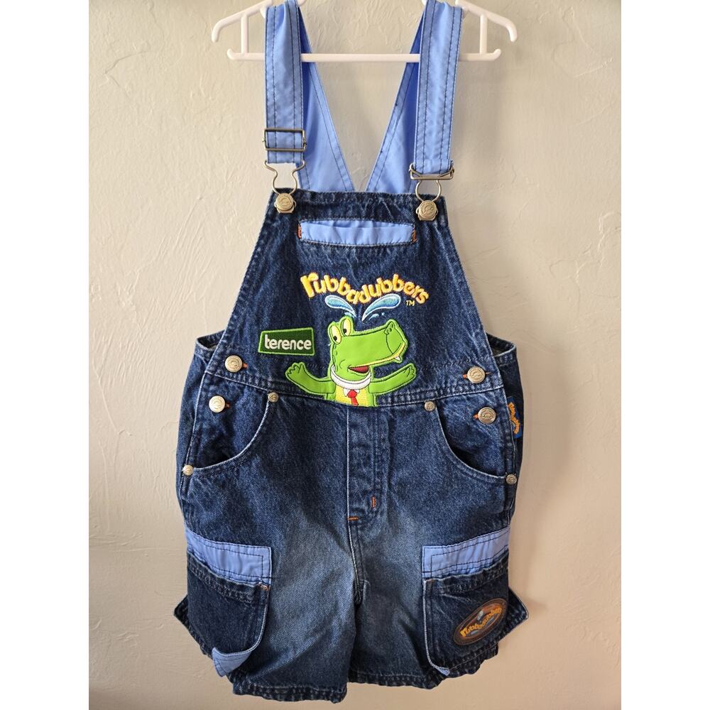 Vintage 2004 Rubbadubbers Terence Denim Overall One-Piece 4T Blue Embroidered